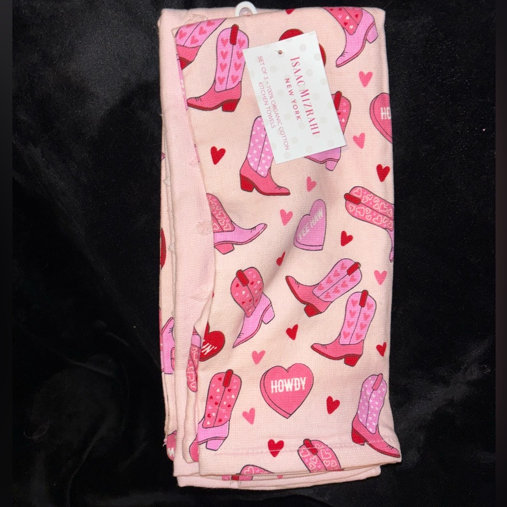 Pink Cowgirl/Cowboy Kitchen Hand Towels with Boots & Conversation Hearts